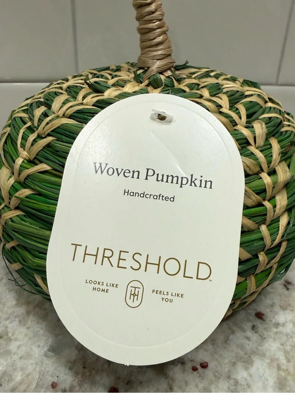 Threshold Fall Decor: Medium Handcrafted Green Woven Decorative Pumpkin NWT